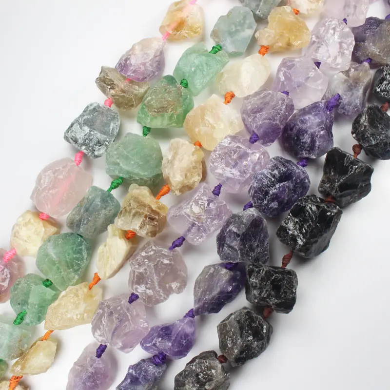 

20-30x22-32mm Crude Raw Rough Smoky Rose Citrines Amethysts Amazonite Freeform Natural stone DIY Loose Beads 15"