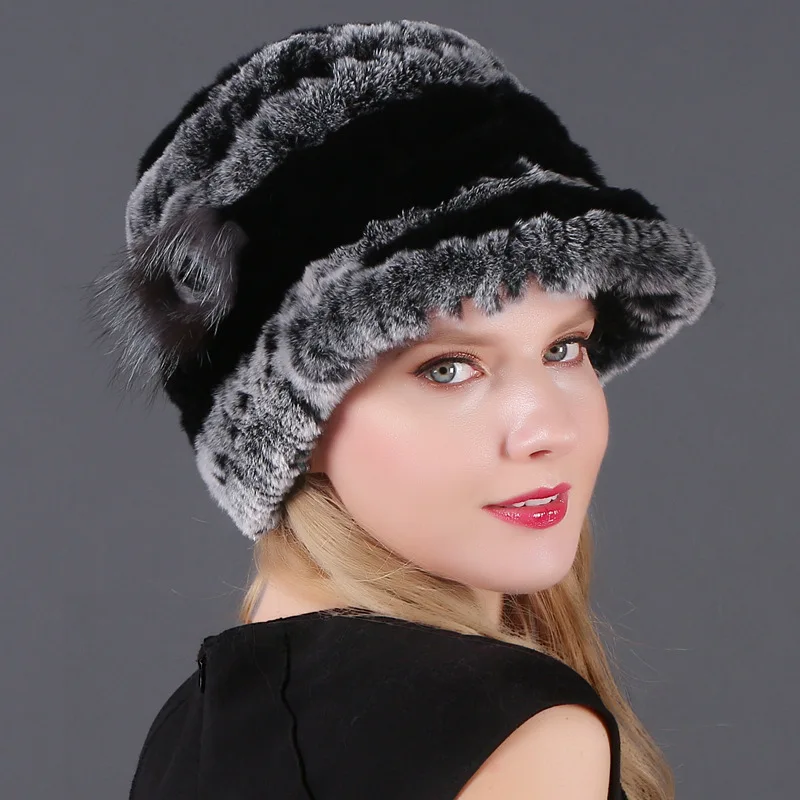 Модная европейская американская меховая шапка с козырьком женские теплые вязаные шапки из кроличьего меха Рекс женская зимняя уличная шапка, закрывающая уши H7024 - Цвет: Style21