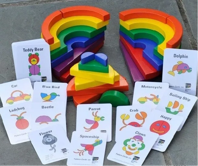 

wooden toy Rainbow Blocks Baby Circle Round Bricks Learning Educational toy