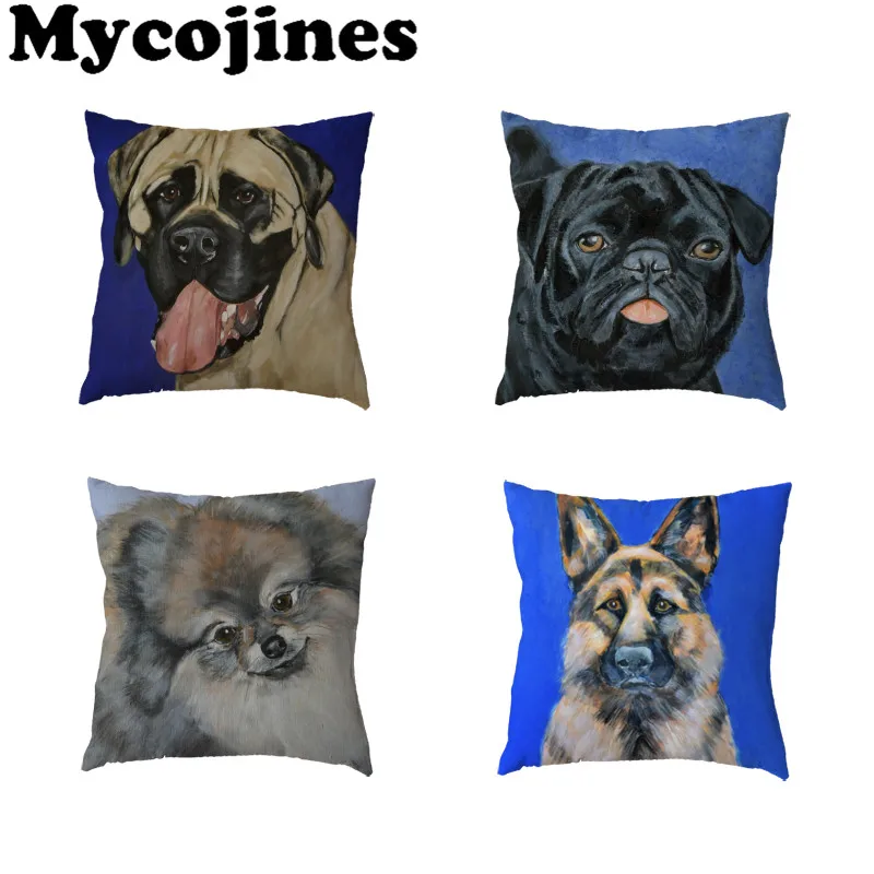 

High Quality Cushion Cover Hound Cogi Black Pug Pomeranian Labrador Poodle Home Sofa Decoration Polyester Peach Skin Pillow Case