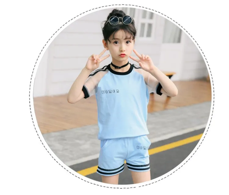 Summer Kids Clothes Sports Suit For Teenage Girls Clothing Sets Fashion Tshirt Shorts Child Tracksuit Active Girls Outfits 2 Pcs (11)