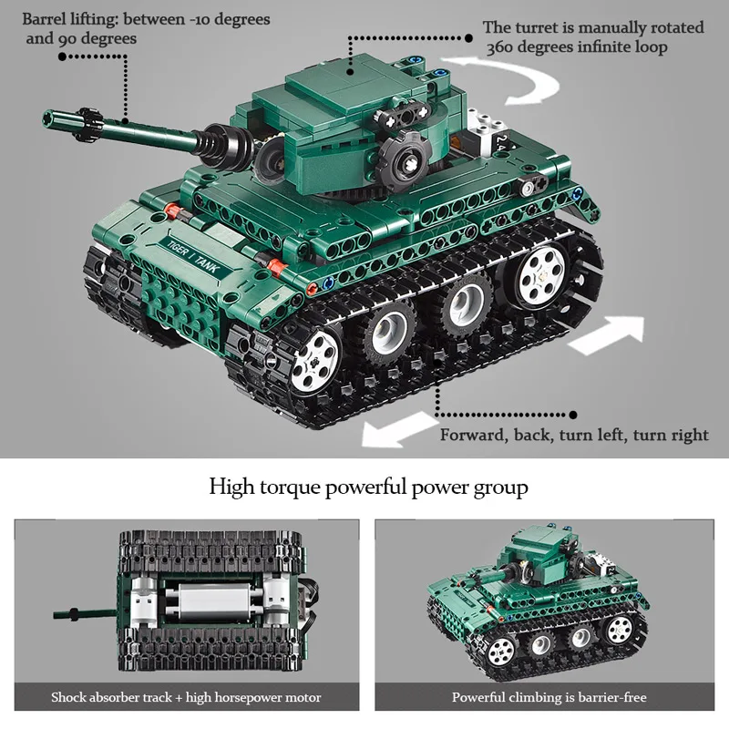Billige Cada 313PCS RC Military Tiger 1 Tanks Bausteine kompatibel Für legoing Technik WW2 Welt Deutsch Armee ziegel spielzeug für kid