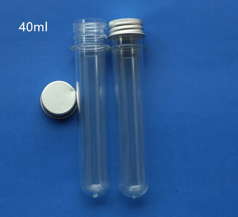 

500pcs/lot 40ml PET favor tube candy tube plastic clear test tube with screw aluminium cap