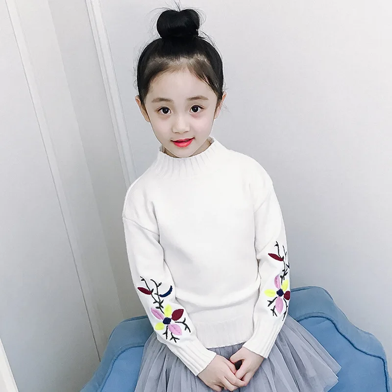 

Kids Sweat Girls Knitted Flaral Baby Girl Autumn Winter Tops 2018 Long Sleeve Children Clothes 3 4 5 6 7 8 9 10 Year Pull Fille