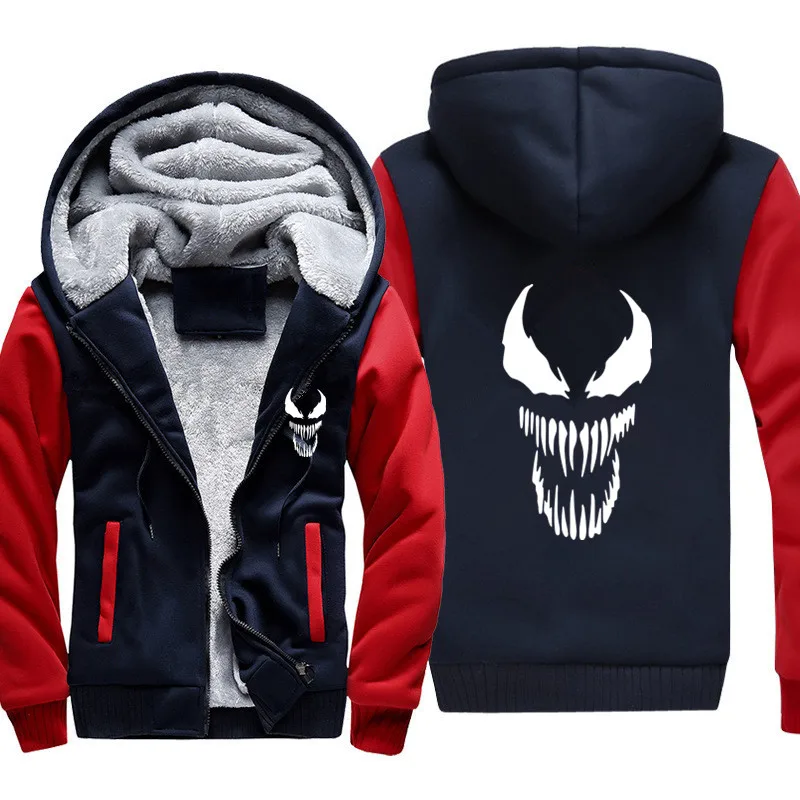 Venom Super Warm Hoodies Sweatshirts Cool Comic for Men Winter Thick Fleece Men's Jackets Casual Zip up Hoody Adult Coats Top