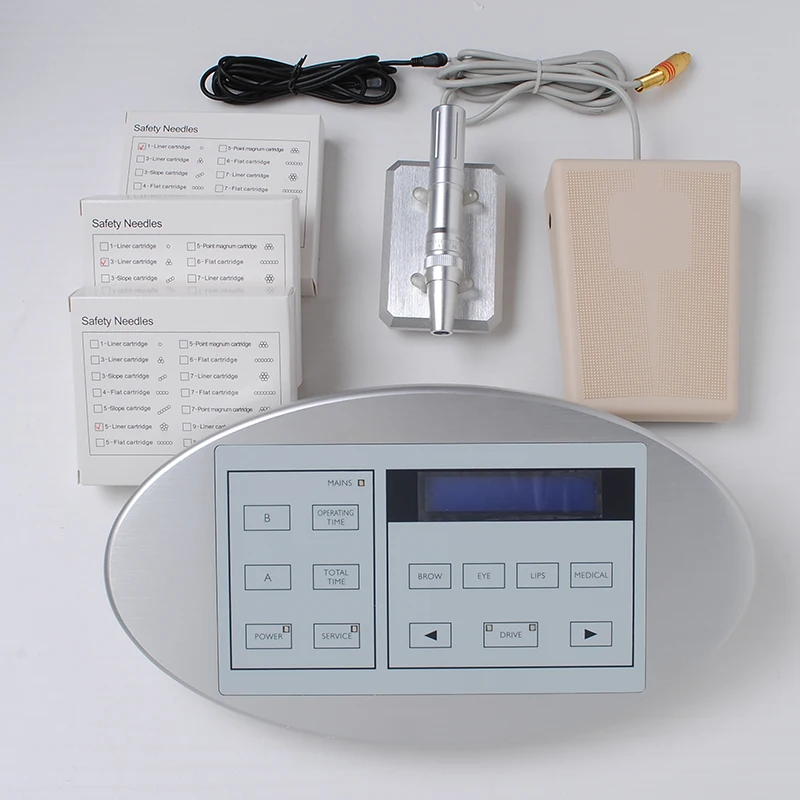 

Permanent Makeup tattoo supply Kit swiss motor Eyebrow Lip Machine gun equipment kit with power supply 30pcs needles