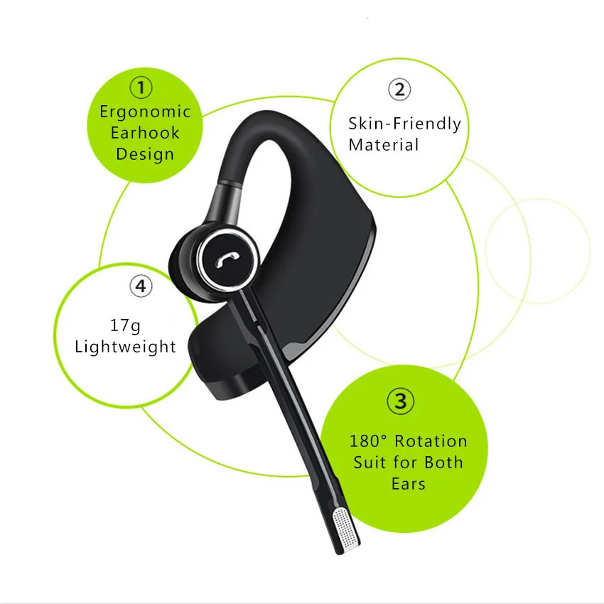 Aimitek V8S Wireless Bluetooth Earphone Business Handsfree Sports Headphone Voice Control Car Headset with Mic for Smartphone