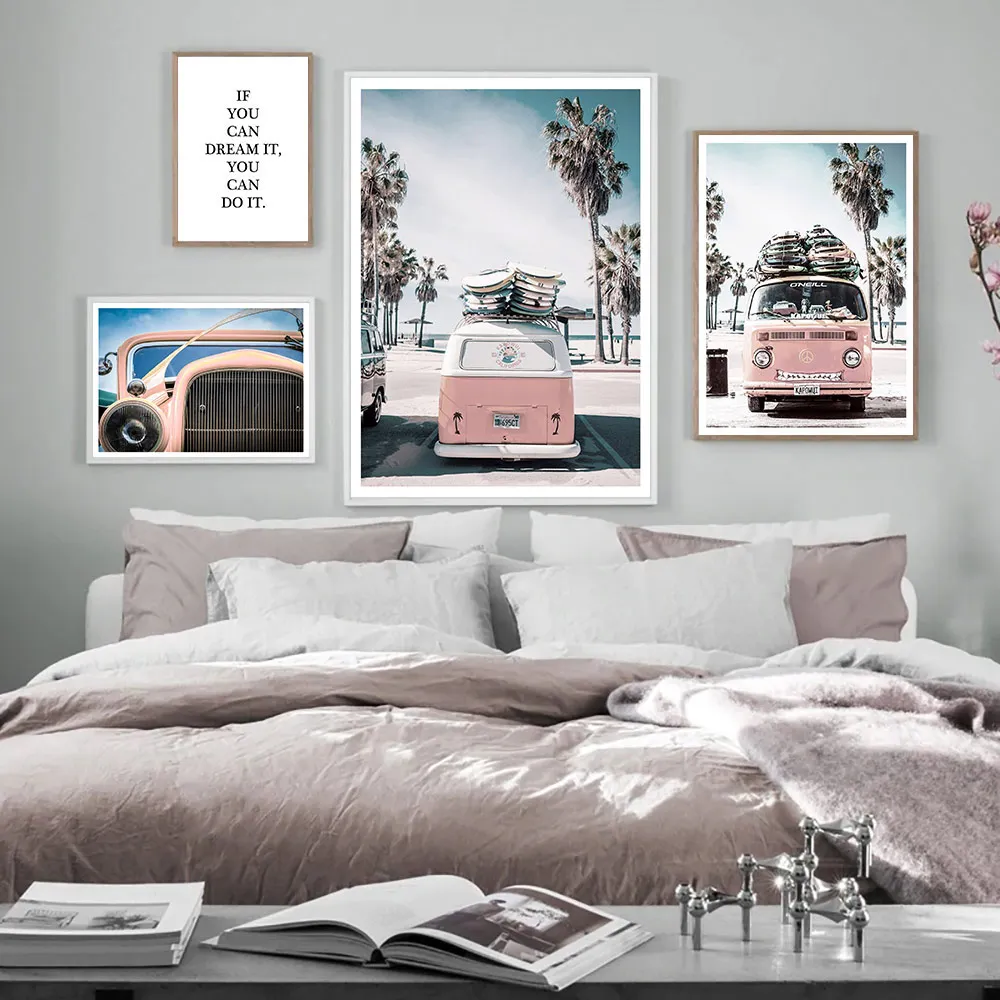 

Seascape Painting Poster Nordic Beach Wall Art Canvas Pink Picture Sea Printed Car Poster Wall Posters For Living Room Unframed