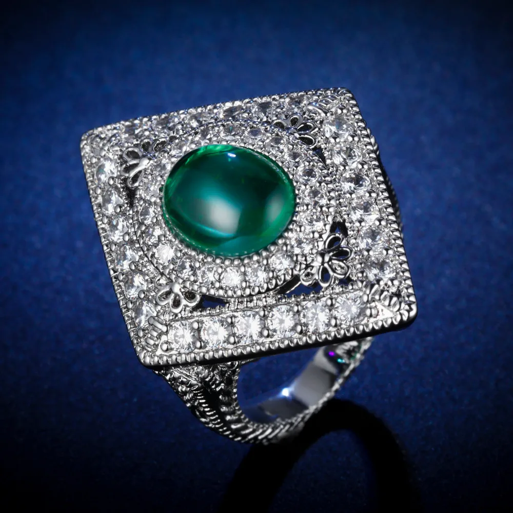 

Original Design Handmade cz unique style top quality Ring Emerald green Cubic Zirconia Hot Ins sterling silver 925