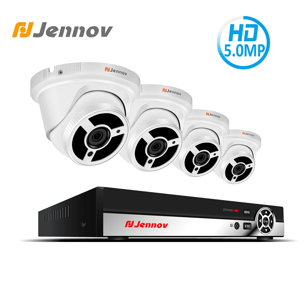 

Jennov 5MP 4CH H.265 Security Camera System Video Surveillance Set NVR Kit Camera POE NVR P2P HMDI Cloud Storage Night Vision