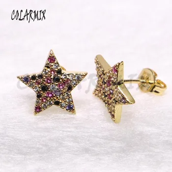 

5 pairs Star studs earrings rainbow crystal earrings zircon jewelry star accessories for women gift for girls 9305