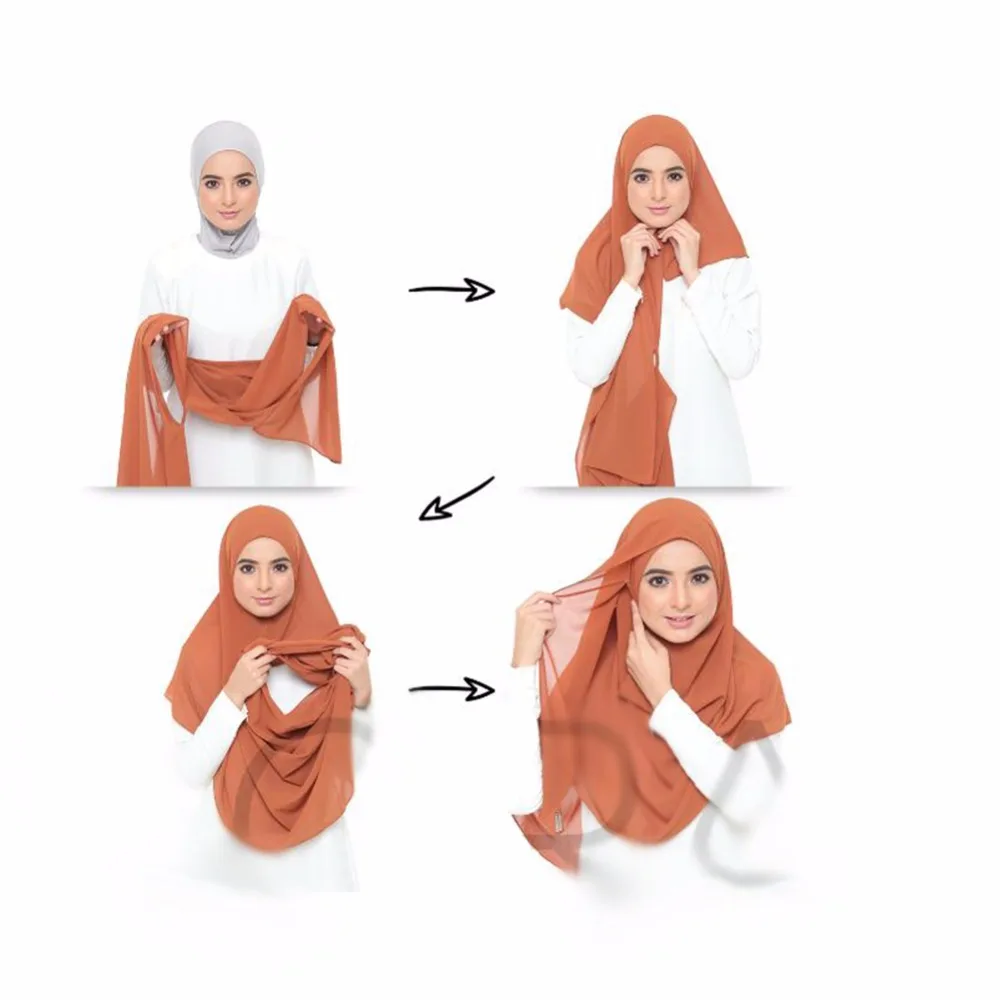 Малайзия дизайн мгновенный простой две петли пузырь шифон шарф шали два лица хиджаб мусульманский 23 шарфы разных цветов 180*75 см