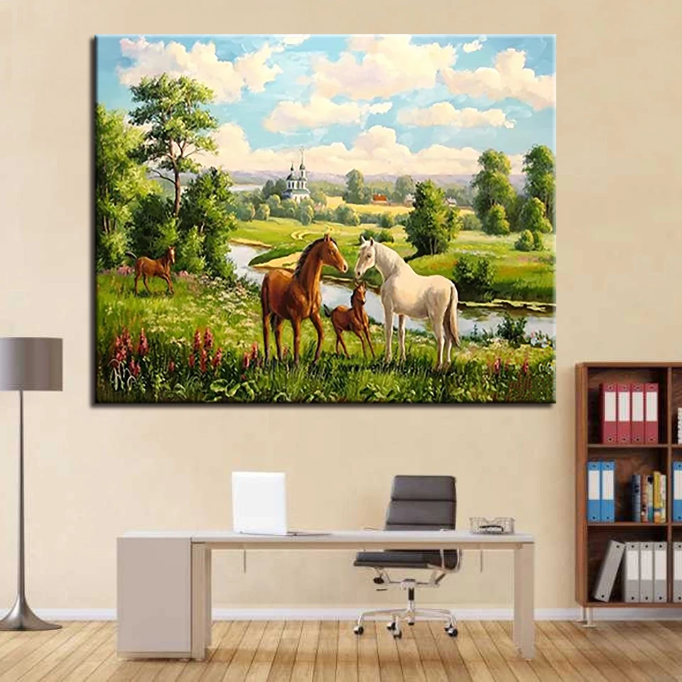 DIY наборы по номерам картина животное лошадь акриловая раскраска на холсте модные картины картина с изображением единорога для украшения дома рамка - Цвет: Y5660