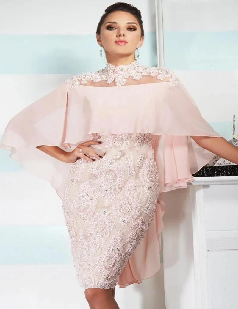 High Neck Straight Chiffon Lace Beaded Pink Short Prom font b Dresses b font 2016 Robe