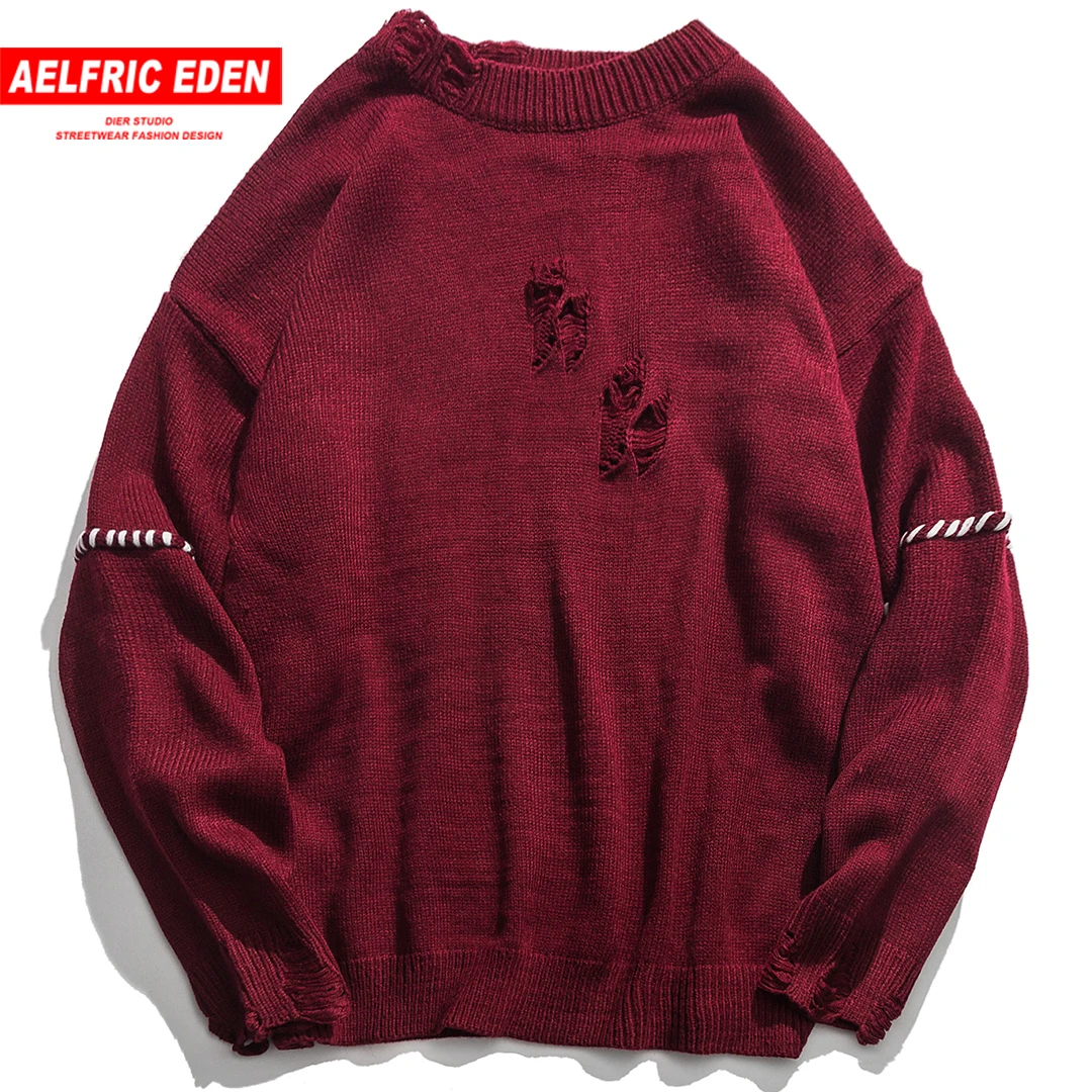 Aelfric Eden Ripped Hole Men Sweater Autumn Winter Knitted Pullovers