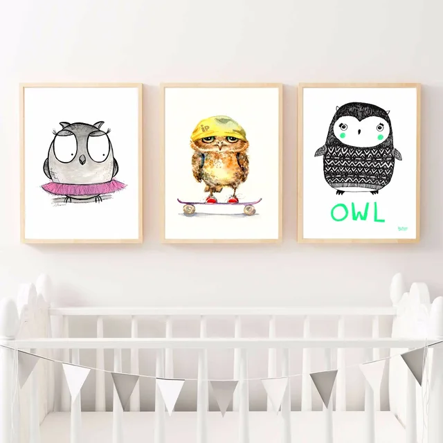 Kawaii Owl Nursery Artwork Canvas Art Print Painting Poster Wall Kawaii Owl Nursery Artwork Canvas Art Print Painting Poster Wall Pictures For Kids Room Home Decorative