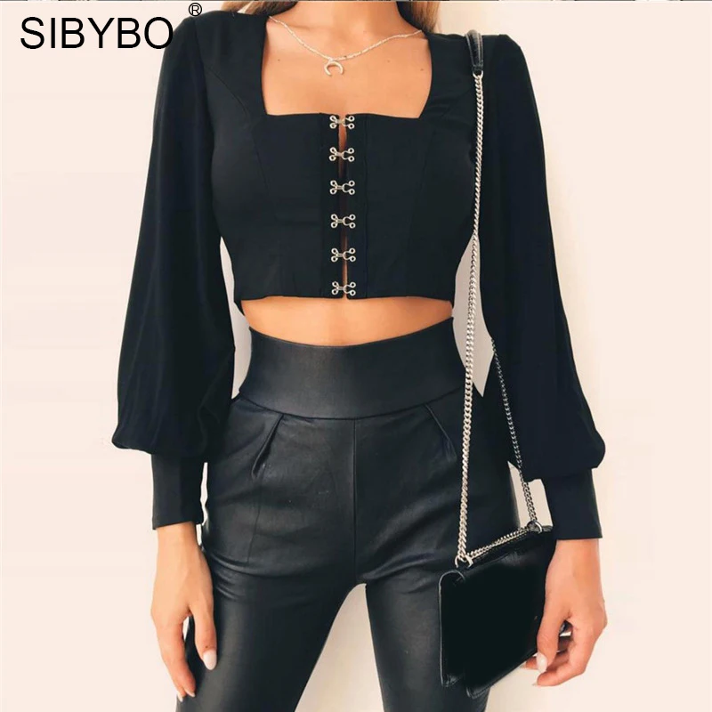 Женская короткая футболка с открытой спиной Sibybo короткий топ квадратным