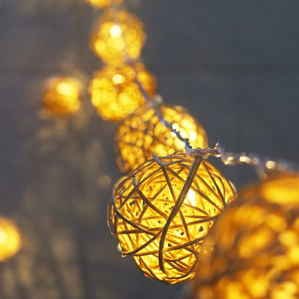 6cm Rattan ball 5m 20 led string Fairy lights holiday garland Led christmas lights indoor home ...