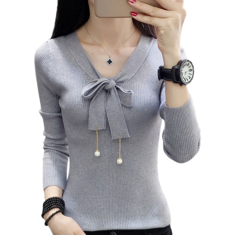 Fashion New Autumn Winter Knitwear Sweaters Women Long Sleeve Bow Tie