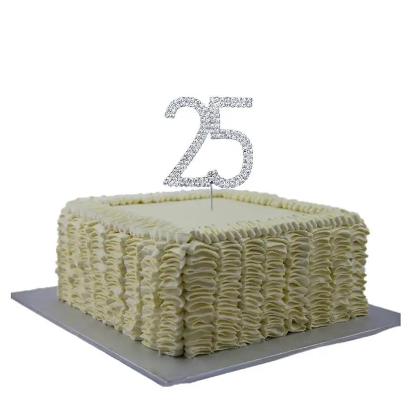 

Cake Topper Rhinestone birthday party decorations kids accessoires anniversaire Silver Number 25 party supplies topo de bolo #TX
