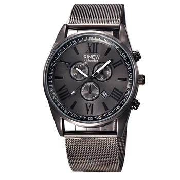 

XINEW Men Watch Stainless Steel 22mm Mesh Band Big Dial Quartz Calendar Watches Relogio Masculino Preto Fino Montre Homme Acier