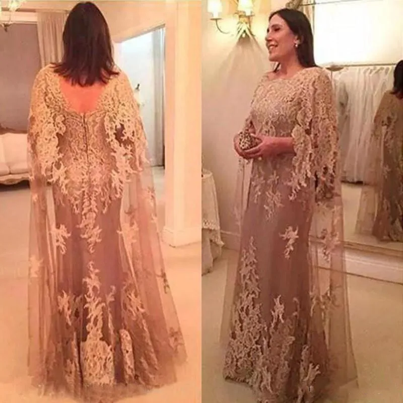 

Elegant 2019 Champagne Lace Appliqued Mermaid Mother Of The Bride Dresses With weddings Wraps Mother Groom vestido de madrinha