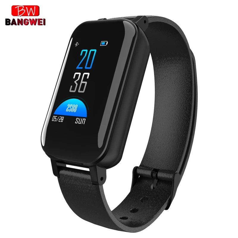 

BANGWEI 2019 New TWS Smart Binaural Bluetooth Headphone Fitness Sport watch Wristband Heart Rate Monitor Smart Watch Men Women