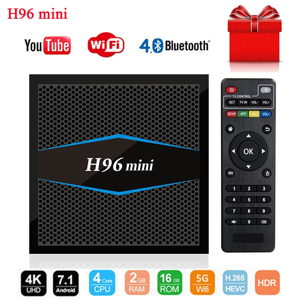 

H96 Mini TV Box Android 7.1 RAM 2GB ROM 16GB Smart TV Box 2.4G/5G Wifi Bluetooth 4.0 H96mini Amlogic S905W 4K HD Media Player