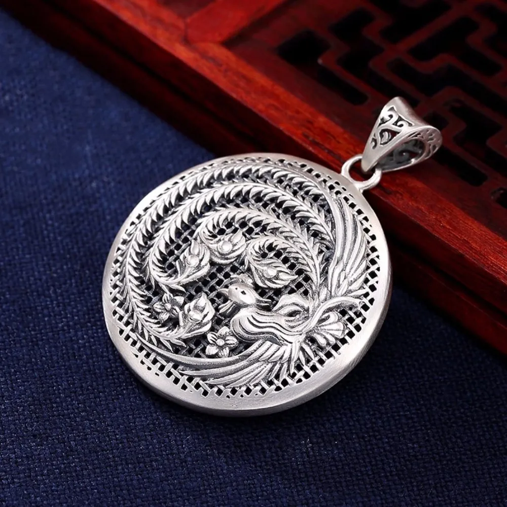 

New Sterling Silver 990 Pendant Women Great Phoenix Round Fashion Pendant