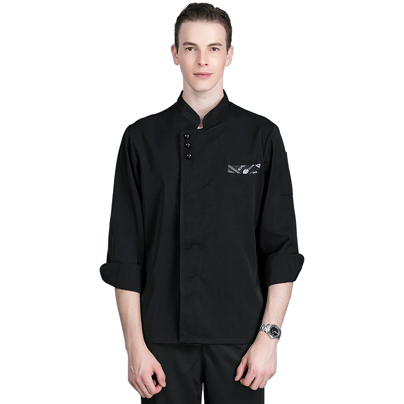 Мужская куртка шеф-повара, весенняя, с длинными рукавами, для ресторана, униформа, женский костюм шеф-повара, для кухни, черная рубашка, куртка повара