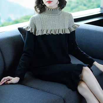 

Fashionable Knitted Midi Dress Vestido De Festa Loose Turtleneck Dress Elegant Vestidos Office Lady Dress For Women Ukraine