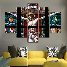 Pintura Da Lona sem moldura Jesus Cristãos Cruz Vitrais Impressões de Imagem do Retrato Da Parede Para Sala de estar Decoração Da Parede Da Arte