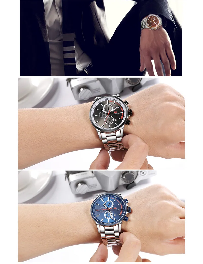 MINIFOCUS Для мужчин Watch Top Элитный бренд хронограф Дата s часы в стиле милитари