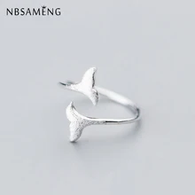 Мода, серебряное кольцо 925 пробы, хвост русалки, Кит, размер 5, 6, 7, регулируемые кольца для женщин, девушек, подарок, ювелирное изделие