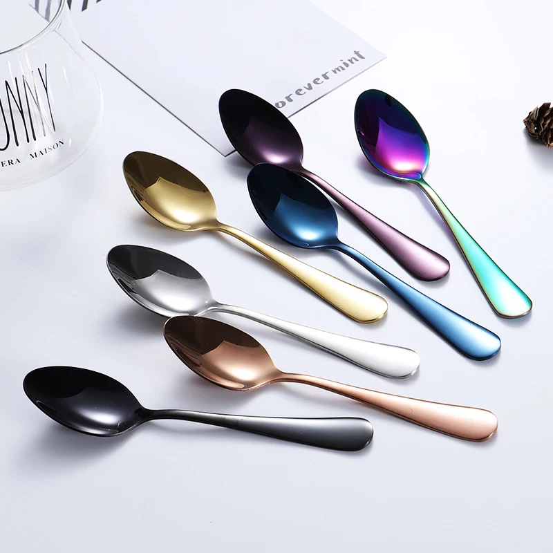 

1PCS Colorful Tea Spoon 304 Stainless Steel Cutlery Set Dessert Spoon Gold Tea Spoons Coffee Spoon