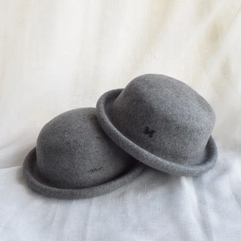 Зимняя коллекция серый оттенок шляпа-котелок из шерстяного войлока шапка женские шляпы-федоры женские шляпы BMDW026