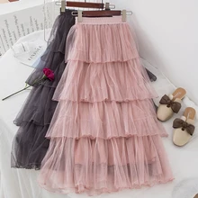 Летняя женская сетчатая юбка корейская модная черная юбка женская новая длинная Плиссированная Юбка-пачка элегантная Falda Mujer негабаритная Женская юбка