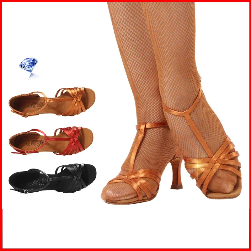 Sneakers Dance Shoes Ballroom Women Latin Shoes Girl Wear-resistant Non-slip Cowhide Soft Bottom SALSA Global Sales Satin Lace