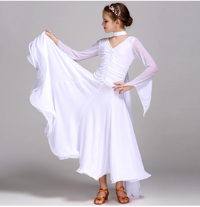 Детская с длинными рукавами современный танец платье стандартный костюм для танцев подросток Вальс Танго подростков Бальные Костюм B-6132