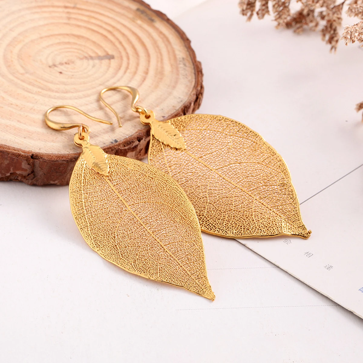 Vintage Leaves Earrings Necklaces Shellhard Long Natural Real Dipped Leaf Leaves Dangle Earring Ethic Women Jewelry 4Colors