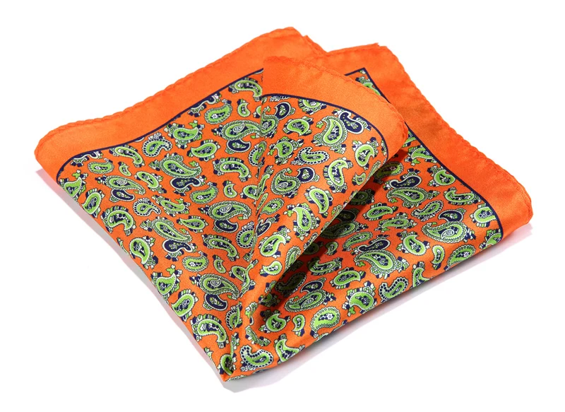 HN38N Orange Green HISDERN Handkerchief 100 Natural Silk Satin Mens