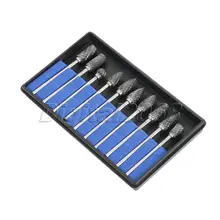 Juego de rebabas de carburo sólido de acero de tungsteno, 10 piezas, 2,34x6mm, herramientas rotativas, accesorios Dremel, cabezal de corte de molienda de tallado, doble corte