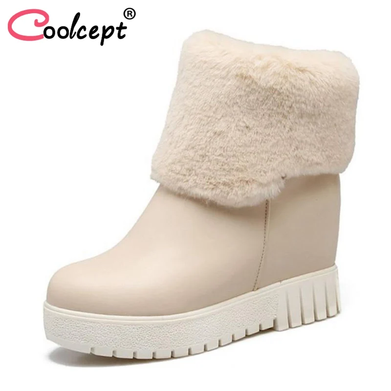 

Coolcept 5 Colors Women Mid Calf Boots Thick Fur Winter Women's Shoes Inside Heels Platform Fashion Short Boots Size 33-43
