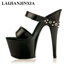 LAIJIANJINXIA/женские летние тапочки; тонкие туфли на высоком каблуке 7 см; обувь 17 см; сексуальная обувь для танцев