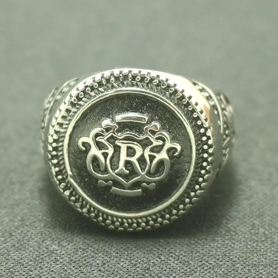 Mens Boys 316L Stainless Steel R Letter Round Cool Ring Free Shipping