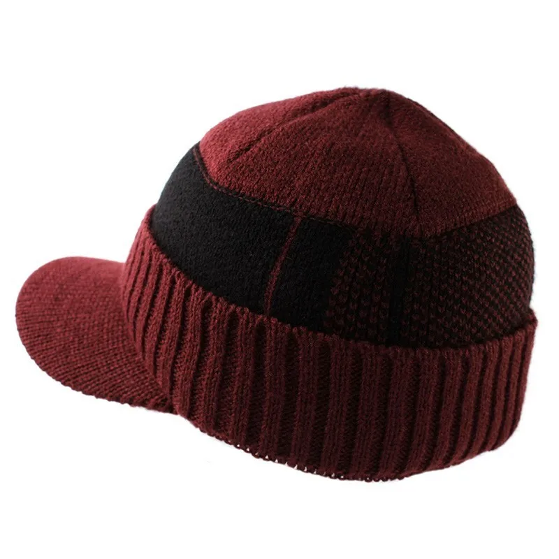 Lanmaocat, мужские шапки, Осень-зима, вязаная шапка с прямым козырьком, теплая шапка для мужчин и женщин, модные кепки с козырьком - Цвет: wine red