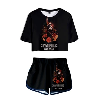

2019 shawn mendes 3D Printed Women Sets New Album Oversize Navel short sleeve and Short Pants O-neck Summer Set XXS-2XL