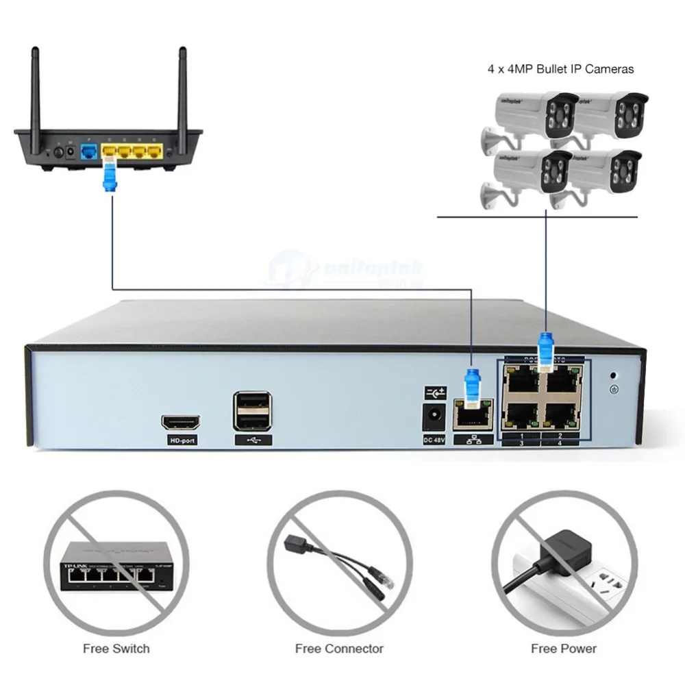 H.265 POE CCTV NVR комплект с 4 шт. 4MP IP камера Открытый HI3516D водонепроницаемый безопасности видео камера системы наблюдения приложение XMEye