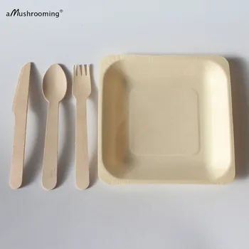 

Woodland Tableware Kit -Set of 25 Woodland Creatures Baby Shower or Birthday Party Plates and Cutlery - Wood Spoons Forks Knives