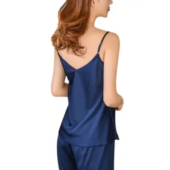 

2PCS Sleepwear Set Long pants + Tops Satin Silk Women's Pajamas Set Female Soft Home wear Sleepwear Pajamas